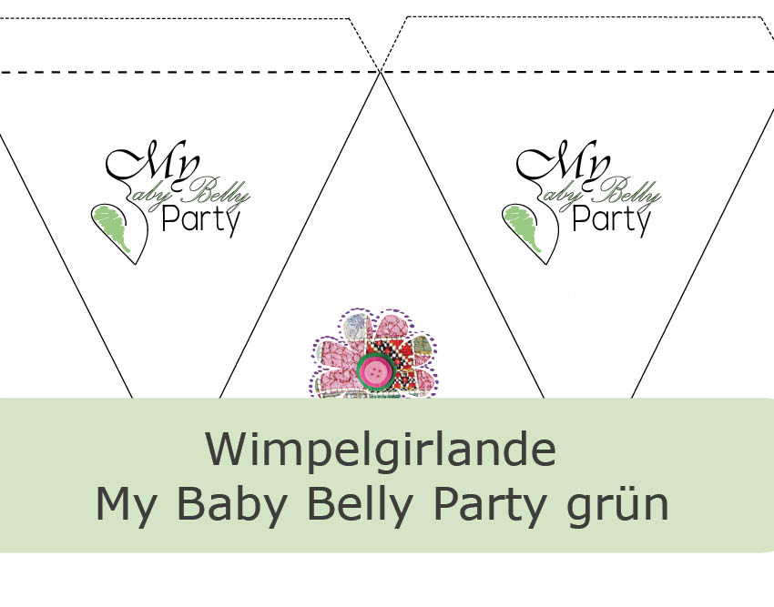 Diese Wimpelgirlande für die Babyparty in Grün musst du nur Downloaden, ausdrucken und zusammenbasteln