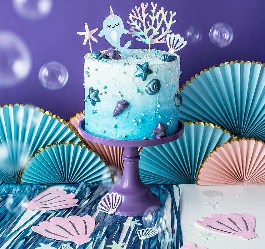 Für kleine Nixen und Narwal-Fans ein maritimer Kuchen zum 1. Geburtstag