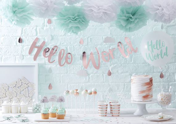 Willkommen auf der Welt! Traumhaft schöne Babyparty-Deko in Mint und Rosegold.