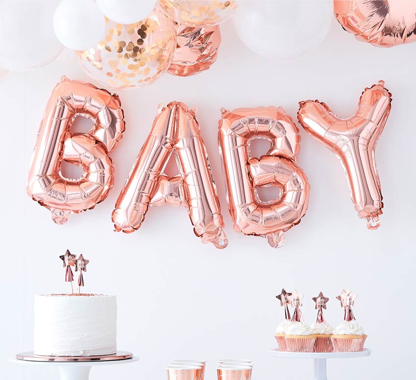 Roségoldene Partydeko für alle Anlässe rund ums Baby Roségoldene Partydeko für alle Anlässe rund ums Baby