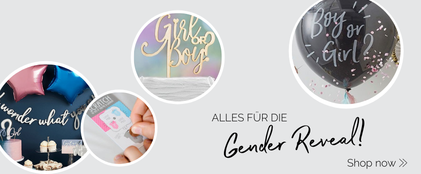 Alles von Deko über Spiele bis Backzubehör für die Gender Reveal findest du hier