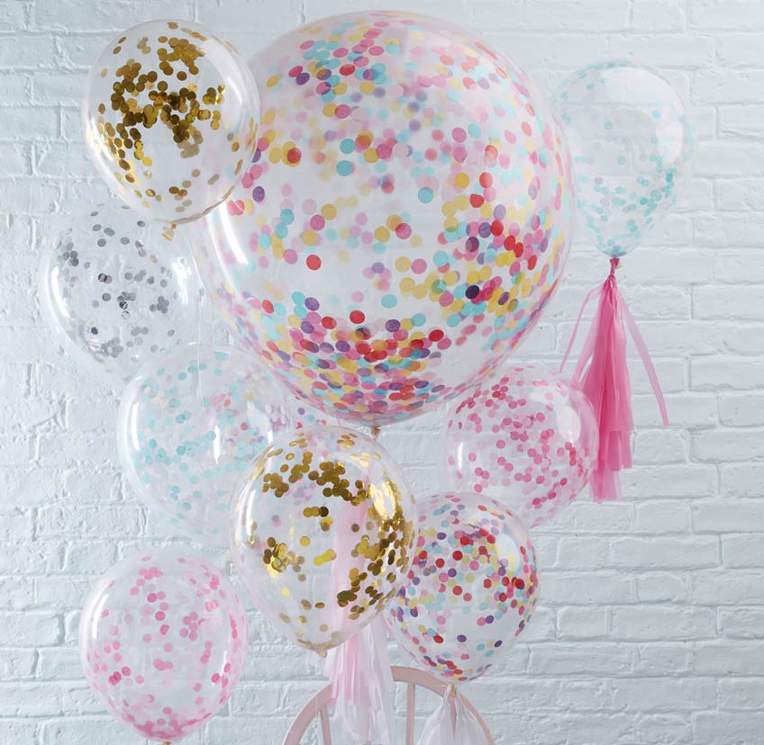 Mit Konfettiballons bekommt ihr schnell wunderschöne Farbtupfer in eure Deko zum Baby Sprinkle