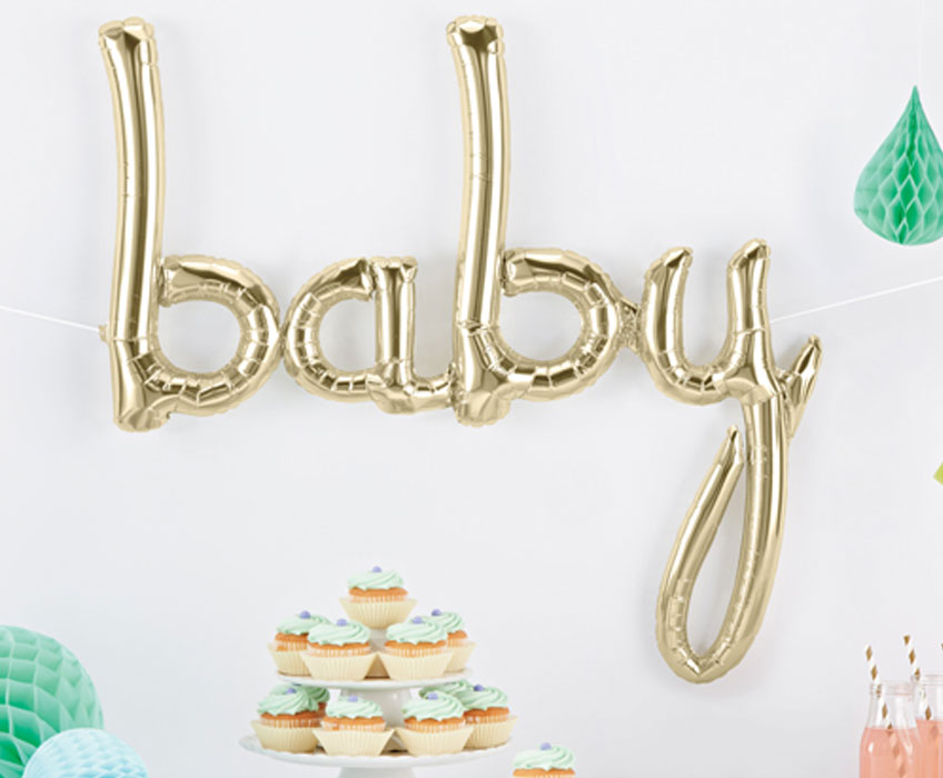 Mit dem "Baby" Script-Ballon in Metallic Gold glänzt deine Party Mit dem "Baby" Script-Ballon in Metallic Gold glänzt deine Party