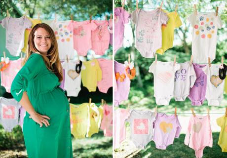 Kreative Babyparty Spielidee - Babybodys bemalen und anschließend als Deko nutzen