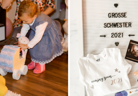 Bezieh dein erstes Kind auf der Babyparty mit ein mit einer Big Sister / Big Brother Party (c) links Nadine Barthold, rechts about.liana_