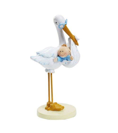 Figur "Storch mit Baby Boy" - 11 cm