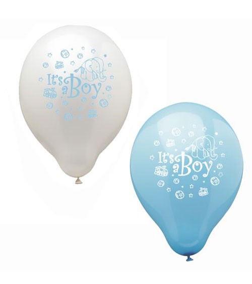 Luftballon-Set "It'sa Boy" - hellblau/weiß - 12 Stück