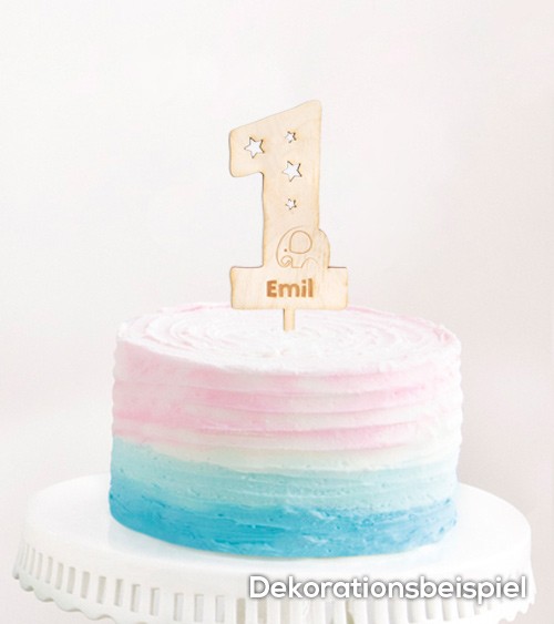 Dein Cake-Topper "1. Geburtstag - Elefant" aus Holz - Wunschtext