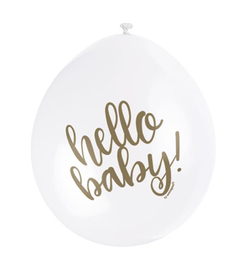 Luftballons "Hello Baby" - weiß/gold - 23 cm - 10 Stück