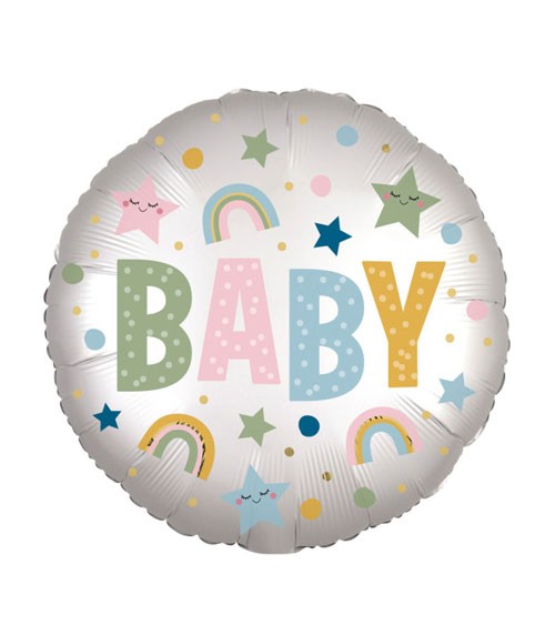 Satin-Folienballon "Baby" - Stars & Rainbows - 43 cm