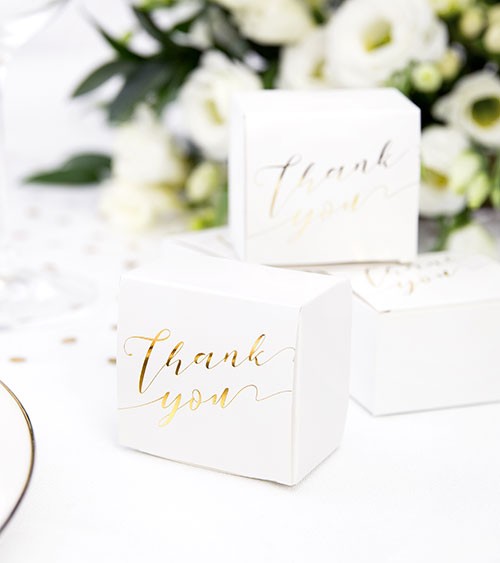 Gastgeschenkboxen "Thank you" - weiß/gold - 10 Stück