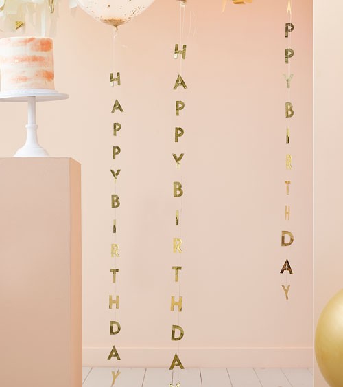 Vertikale Happy Birthday Girlanden - gold - 1 m - 5 Stück