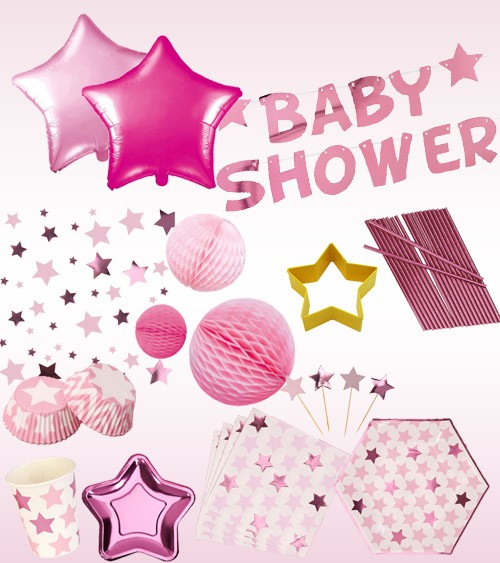 Babyparty Deko-Set "Little Star Pink" - 51-teilig