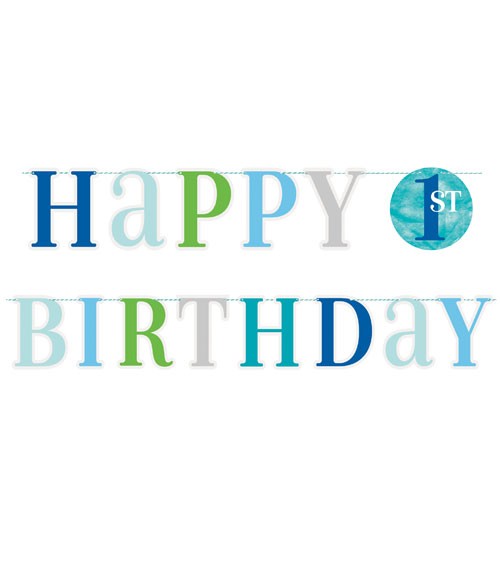 Happy 1st Birthday-Girlande - blau/pastell - 1,8 m