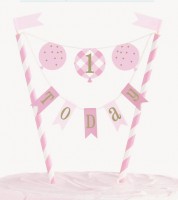 Kuchendekoration "1. Geburtstag - Vichy Karo" - rosa