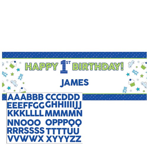 Individualisierbarer Partybanner "Happy One - blau" - 152 x 50,8 cm