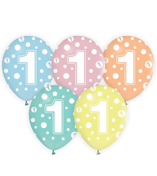 Luftballon-Set "1" - pastell mit Punkten - 5-teilig