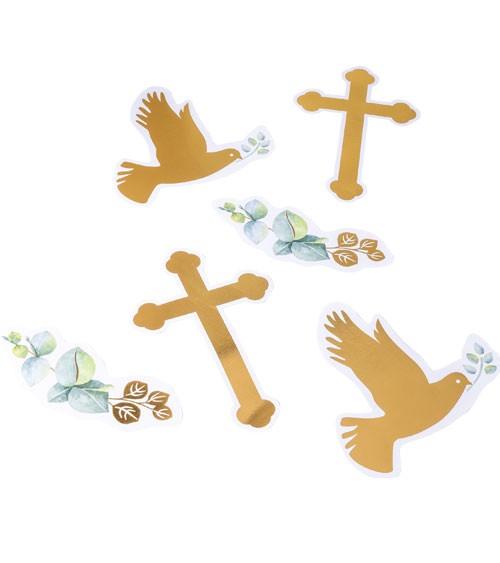 Papierdeko "Kreuz, Taube & Eukalyptus" - 6-teilig