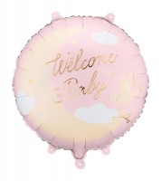 Runder Folienballon "Welcome Baby" - rosa - 45 cm