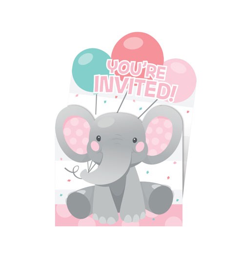 Einladungskarten "Little Elephant - Girl" - 8 Stück