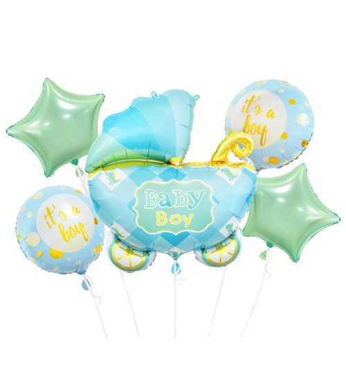 Folienballon-Set "Kinderwagen - Baby Boy" - 5-teilig