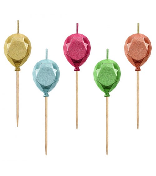 Kuchenkerzen "Bunte Luftballons" - metallic - 5-teilig