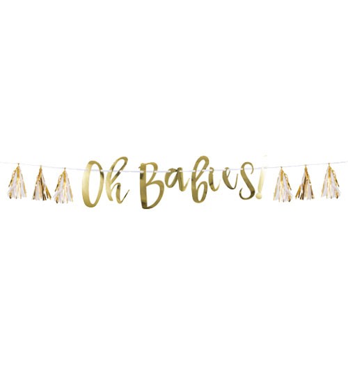 "Oh Babies"-Girlande mit Tasseln - weiß & gold - 1,5 m