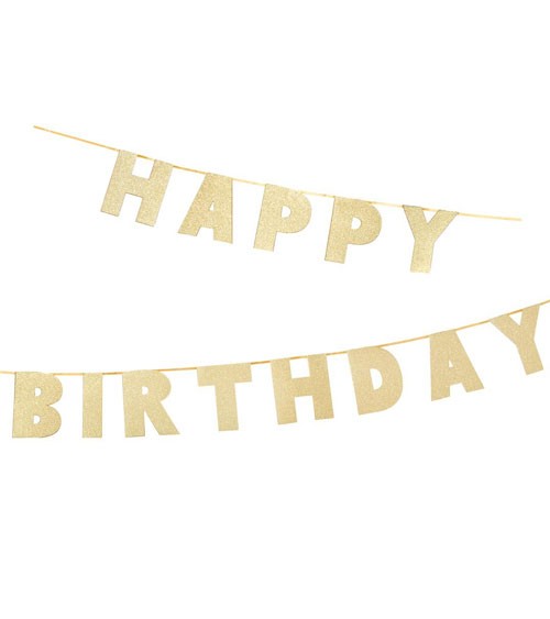 Gold-glitzernde Happy Birthday Girlande - 3 m