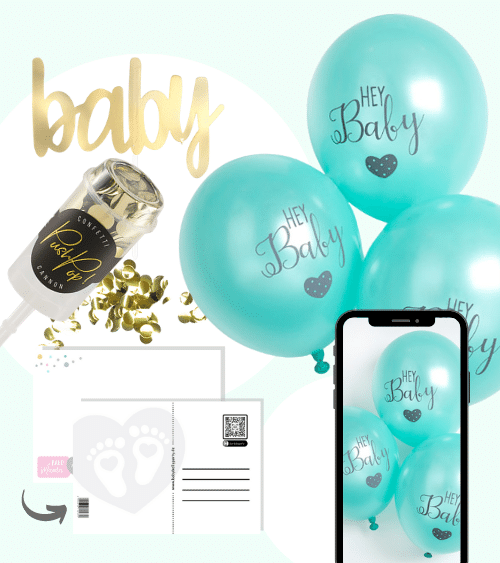 Virtuelle Babyparty Set mit Luftballons - mint - 9-teilig