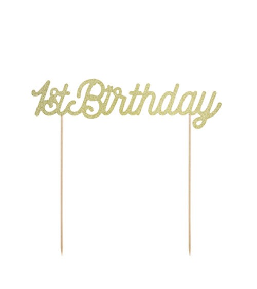 Tortenstecker aus Papier "1st Birthday" - glitter gold - 20 cm