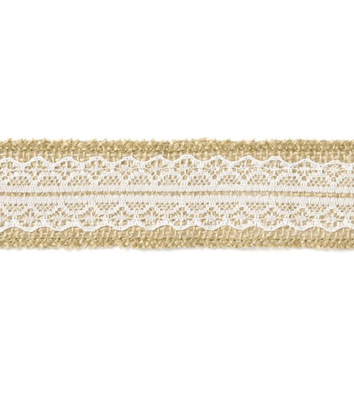 Jute-Band mit mittiger Spitze - 4 cm x 5 m