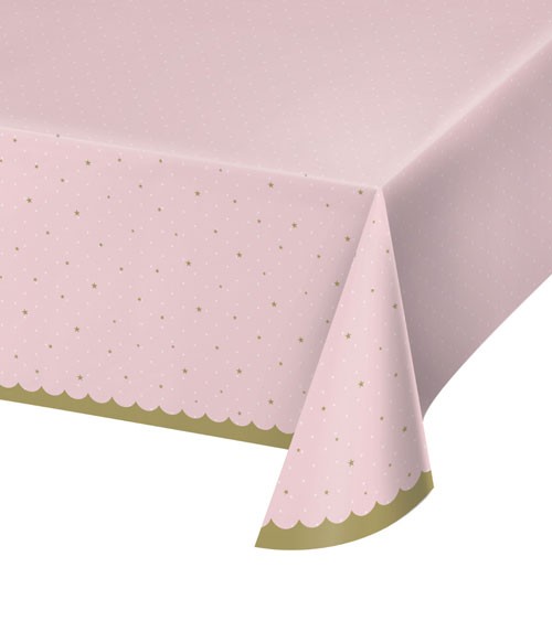 Kunststoff-Tischdecke - rosa, mit Sternchen - 137 x 259 cm