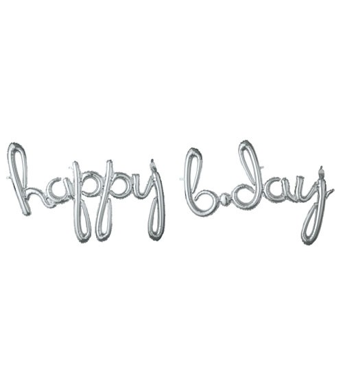 Script-Folienballon "Happy b-day" - silber - 192 x 68 cm