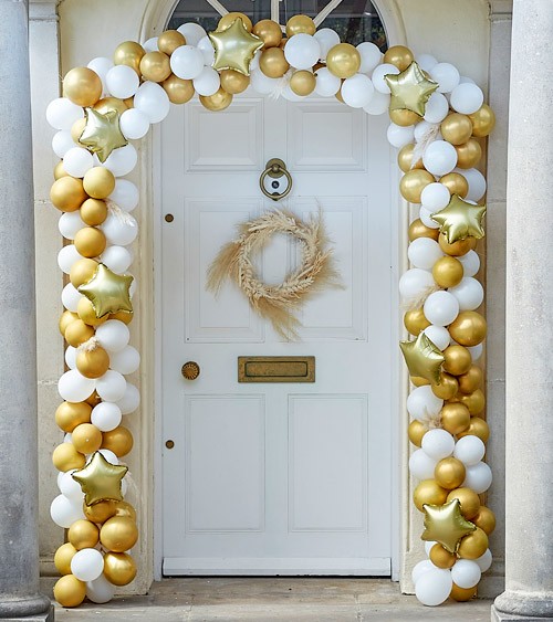 Ballongirlanden-Set für die Eingangstür - gold, weiß - 240-teilig