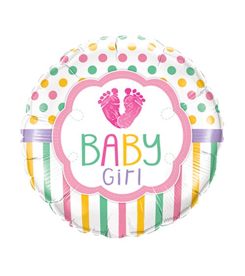 Runder Folienballon "Footprints Baby Girl" - 46 cm