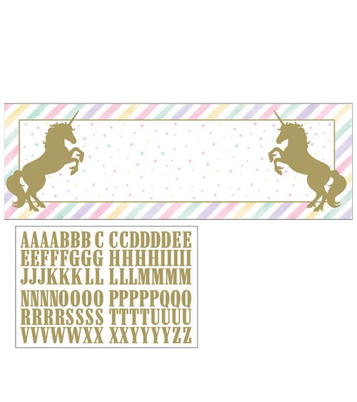 Großer Partybanner mit Stickern "Schimmerndes Einhorn" - 152 x 51 cm
