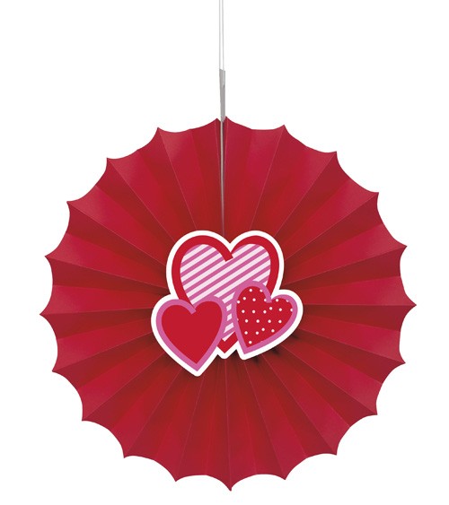 Papierfächer "Herzen" - rot - 30,48 cm