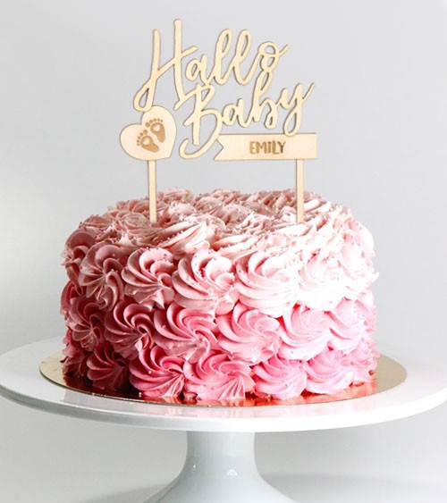 Dein Cake-Topper "Hallo Baby - Füßchen" aus Holz - Wunschtext
