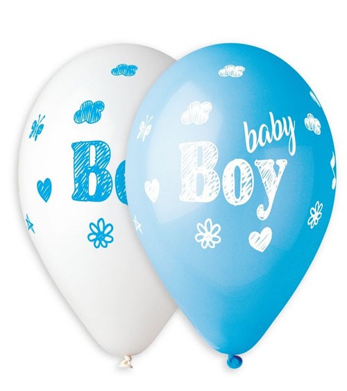 Luftballon-Set "Baby Boy" - hellblau & weiß - 5 Stück