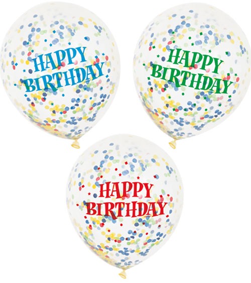 Konfetti-Ballons "Happy Birthday" - bunt - 6 Stück