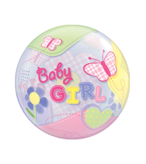 Kugelballon "Baby Girl" mit Schmetterlingen - 56 cm