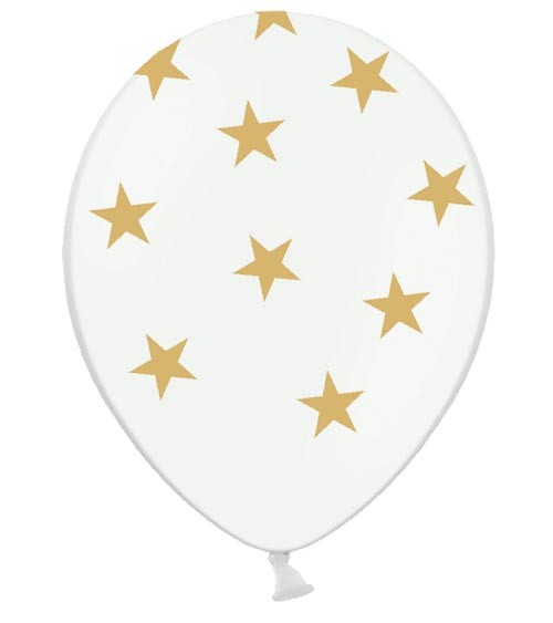 Luftballons "Goldene Sterne" - weiß - 6 Stück