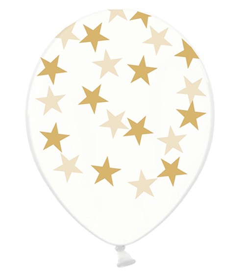 Luftballons "Goldene Sterne" - transparent - 6 Stück