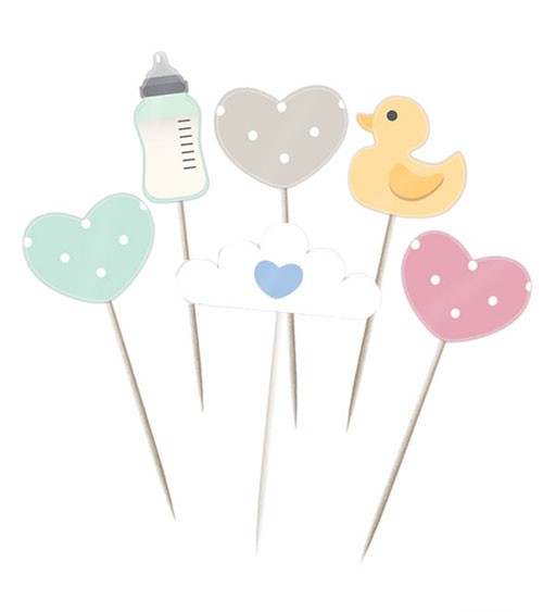 Cake-Picks "Oh Baby" - neutral - 6-teilig