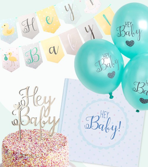 Babyparty-Deko-Set "Hey Baby" - neutral - 9-teilig