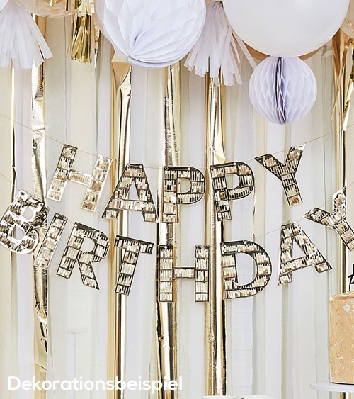 Happy Birthday Girlande mit Fransen - metallic gold - 2-teilig