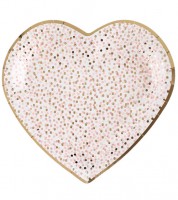 Herz-Pappteller mit Pünktchen - rosa & gold - 10 Stück