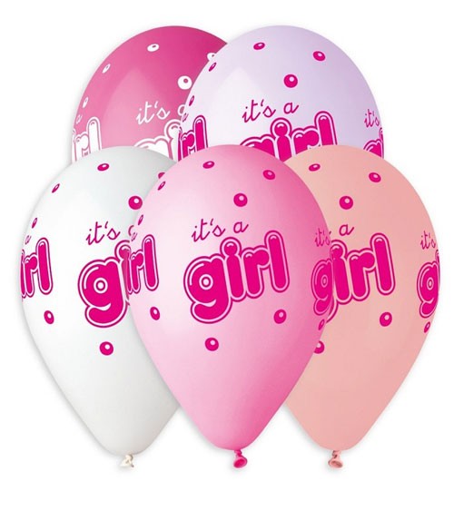Luftballon-Set "It's a Girl" - Farbmix - 5 Stück