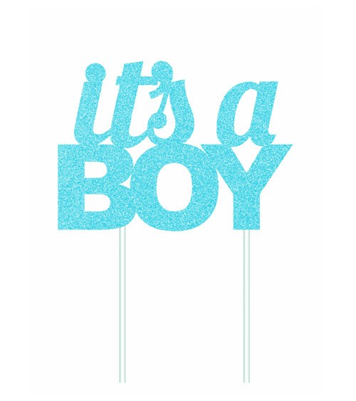 Kuchen-Topper aus Papier "It's a Boy" - glitter hellblau