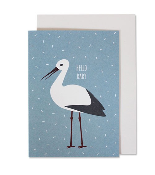 Klappkarte mit Storch "Hello Baby" - blau